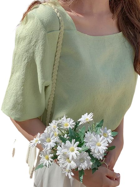 

dazy solid square neck blouse f8cy#, White