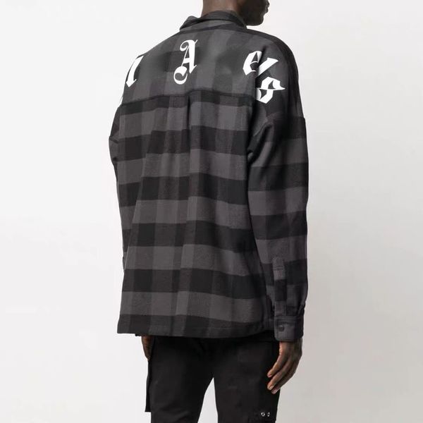 

designer men's and women's casual shirts cotton angel alphabet print thin jacket retro plaid fashion long sleeve shirt, White;black