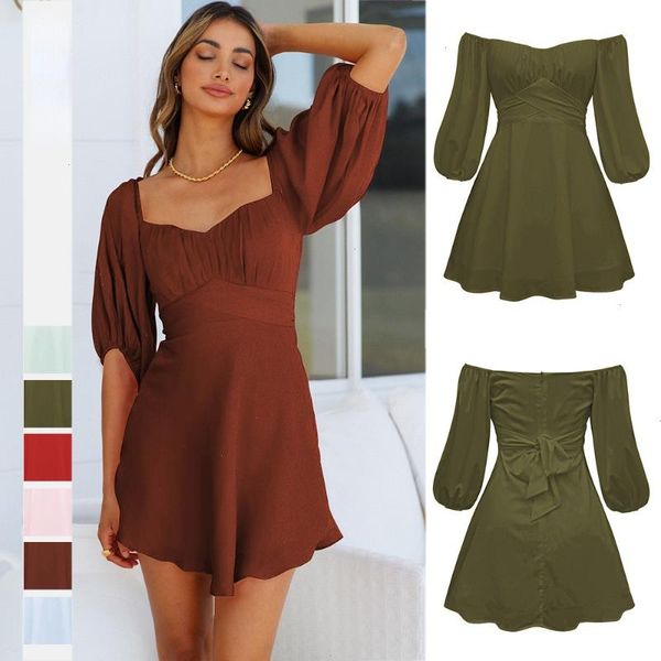 

spring summer womens fashion dress short skirt one word collar three quarter sleeves rope belt party bodycon, Black