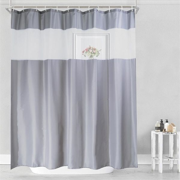 UFRIDAY Tenda da doccia in tessuto grigio e bianco per bagno con finestra Tenda da bagno moderna trasparente in garza bianca traslucida 210402