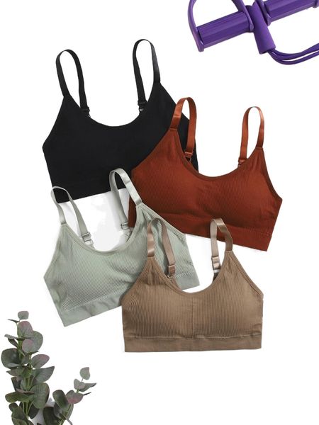 

4pcs seamless medium support sports bra p0wp#, Gray