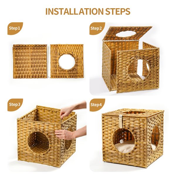 

rattan cat carriers litter cats bed with rattan ball and cushion yellowish brown