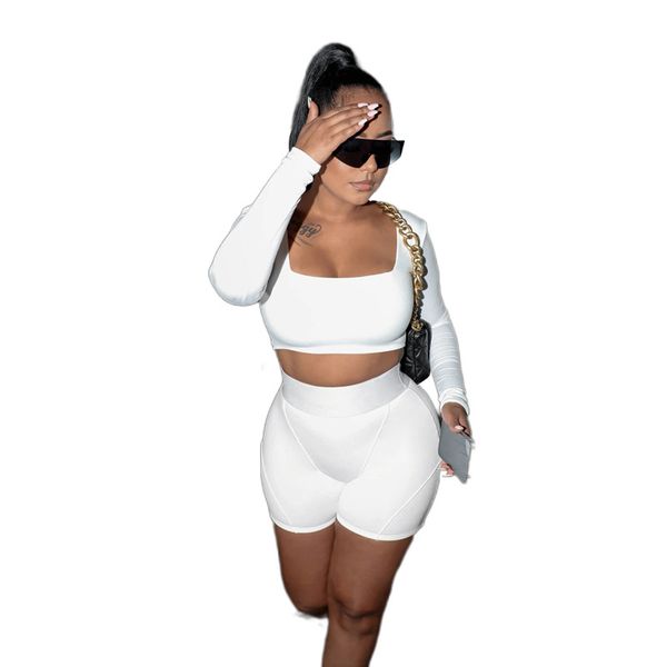 

women's tracksuits anjamanor long sleeve two piece sets crop rop and shorts nightclub casual outfits for woman tracksuit sportswear d87, Gray