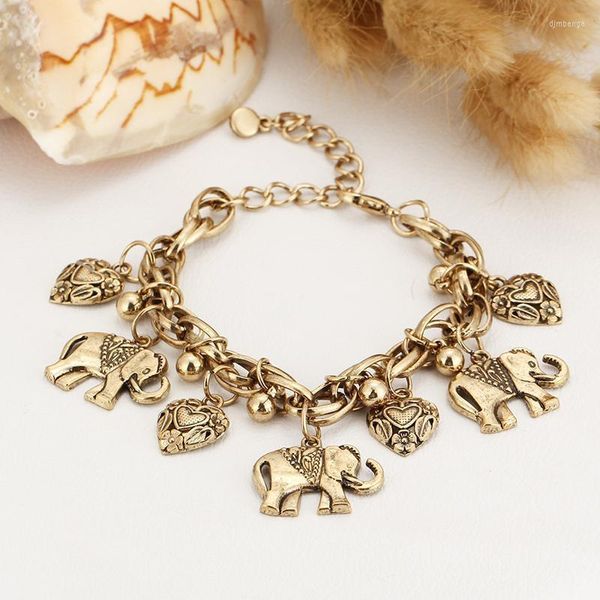 Винтажный богемный золотой цвет Слон Сердце очарование браслетов для женских модных подарки Pulseira Feminina Jewelry Charm