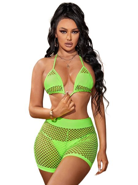 

hole-out trim triangle thong bikini swimsuit & cover up shorts r9qg#, White;black