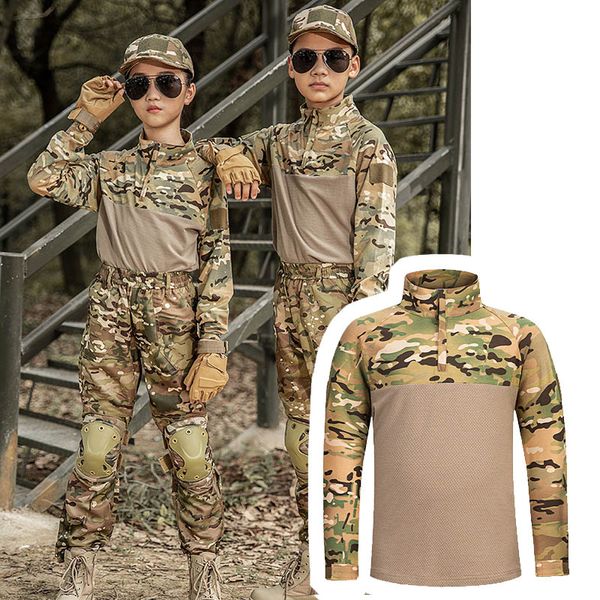 Esportes ao ar livre camuflagem infantil camiseta airsoft camisa de batalha uniforme de batalha uniforme tático bdu combate crianças roupas no05-028