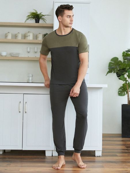 

men colorblock lounge set q0xk#, Black;brown
