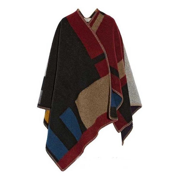 

custom your initial embroidery on women poncho scarf monogramed british plaid fleece cape winter poncho blanket256z, Blue;gray