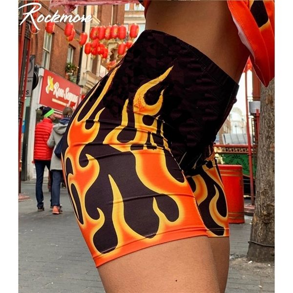 

rockmore fire flame print streetwear short bodycon biker cycling shorts harajuku skinny mini short pants sweat pants fall y200403, White;black