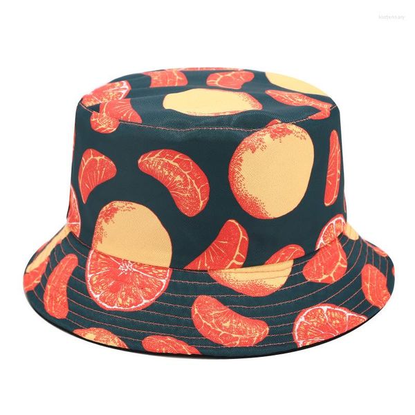 Berretti Fashion Panama Bucket Hat Uomo Donna Summer Cap Orange Print Green Bob Hip Hop Gorros Fishing Fisherman HatBerets