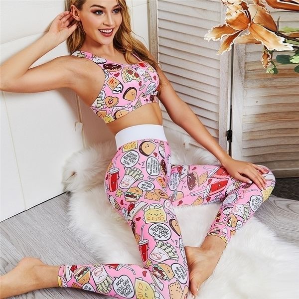 

yoga set for fitness woman cartoon pattern fitness wear 2 piece suits slimming sportswear gym clothes suit for yoga female y200328, Gray