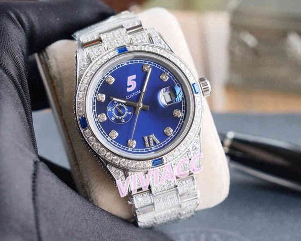 Orologio di lusso Orologio con data Rolesx Gmt uxury Orologi da polso Luxury Men Full1 Crystal Diamond Red Ruby Orologi Acciaio inossidabile Automatico Meccanico Blue Gem Wat