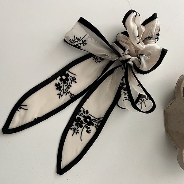 

pony tails holder romantic advanced embroidery flower sausage ring big bow hair rope head high elastic rubber band for women tie-up hair orn, Golden;silver