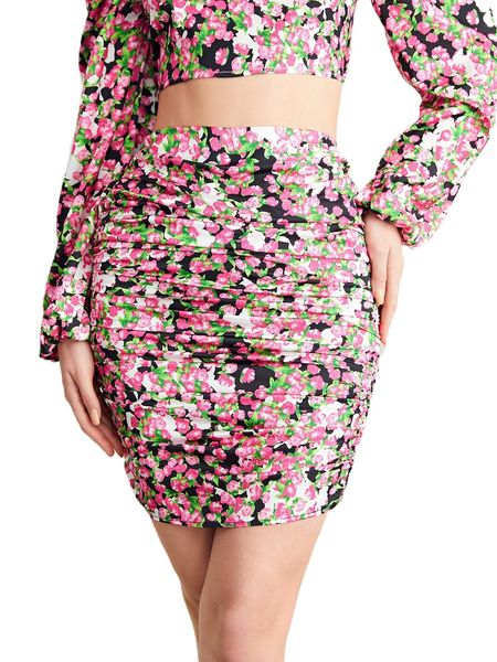 

ditsy floral ruched bodycon skirt s0fx#, Black