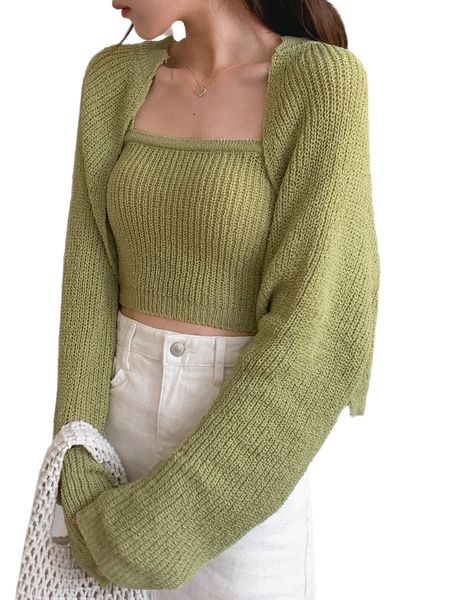 

dazy solid cami ribbed knit & shrug cardigan c1qz#, White;black