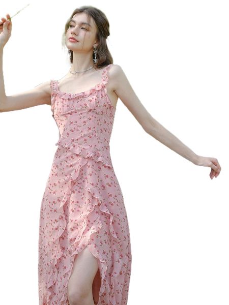 

ditsy floral ruffle trim ruffle hem cami dress x4nz#, Black;gray