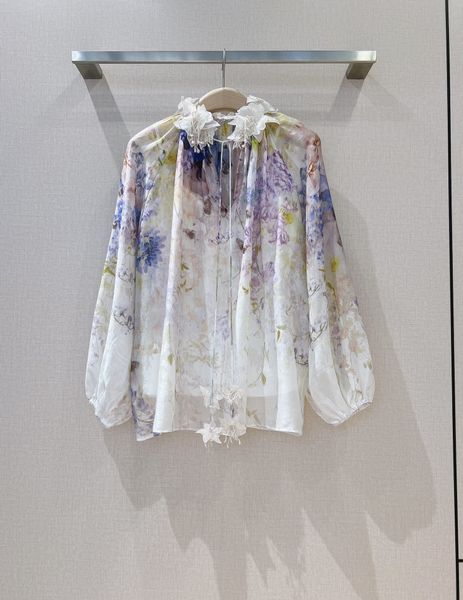 

2022 australian fashion brand lantern sleeve ruffle neckline shirt, White