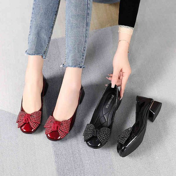 

dress shoes bow knot square head patent leather single shoes women's summer cover foot soft bottom thick heel fairy style doudou k1uj, Black