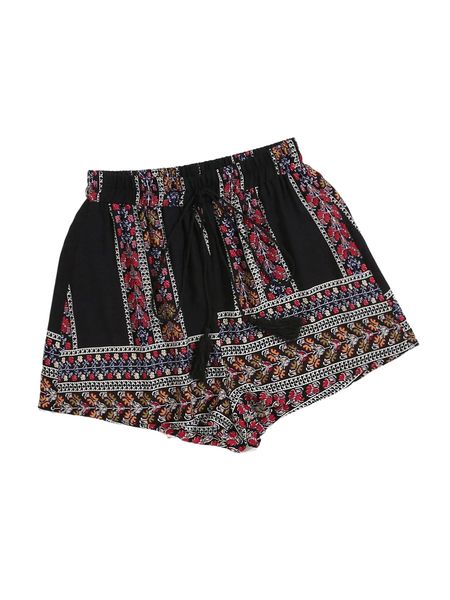 

floral & geo tassel tie front shorts u3rj#, White;black