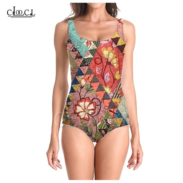 

colorful retro geometric flowers 3d print sleeveless swimwear summer girls ladies beach swimsuits w220617, White;black