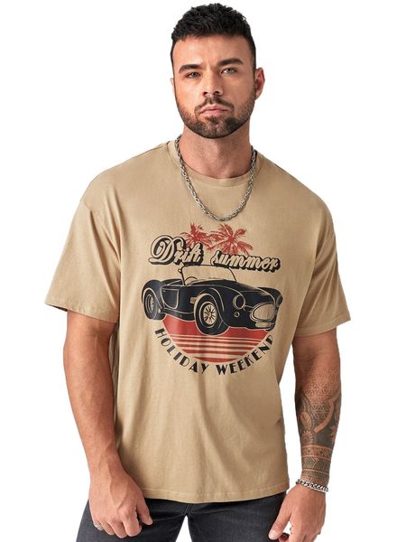 

extended sizes men car & letter graphic tee x5cw#, White;black
