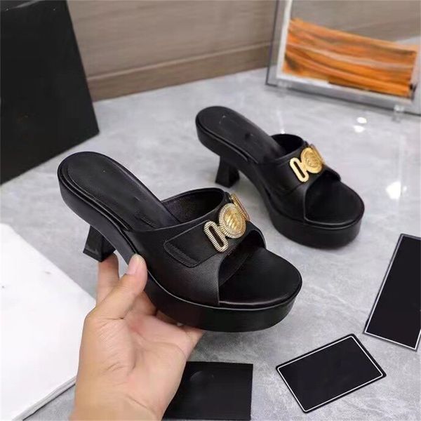 

designer women's summer shoes high heels la medusa mules sandals pointed platform heel ladies fashion chain bridal versityace wedding s, Black