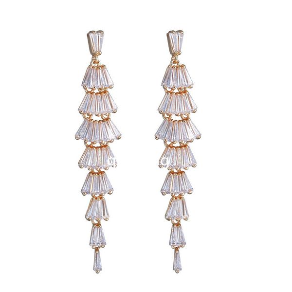 Orecchini lungo nappa AAA Ladder Zirconio Ciondola Chandelier Orecchini intarsiati Coreano di lusso Zircone Inlay Designer Gioielli Donne Donne coppia Moda matrimonio