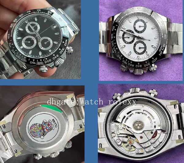

men's clean factory 40mm wristwatches edition 904l white black ceramic dial quality cal.4130 movement automatic chronograph men diver b, Slivery;brown