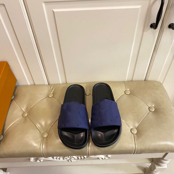 

womens fashion embroidered canvas designer slides slip on slippers girls canvas covered platform sandals with box and dust bags 0516, Black