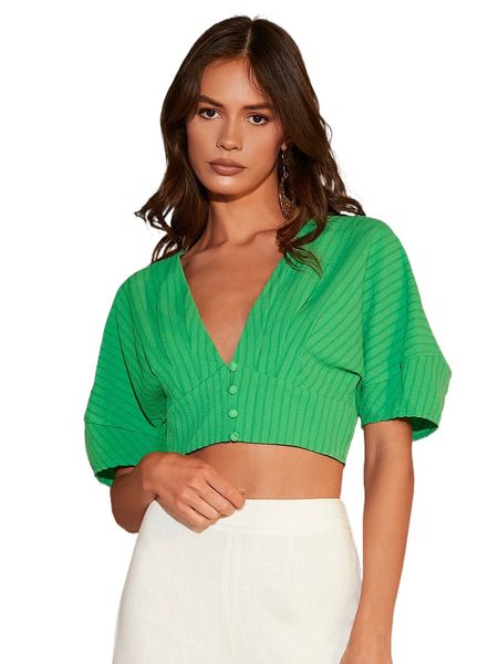 

plicated detail batwing sleeve crop blouse q7x0#, White