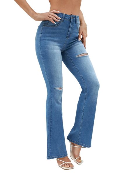 

washed ripped flare leg jeans z8zs#, Blue
