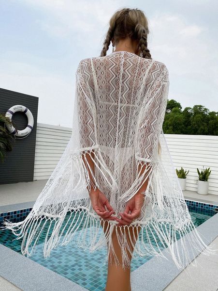 

fringe trim lace kimono t4rk#, White;black