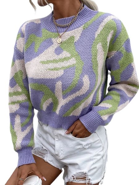 

graphic pattern drop shoulder sweater x4e3#, White;black