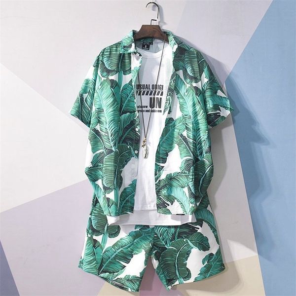 

beach clothes men hawaiian shirt set fashion clothing streetwear causal seaside outfits breathab cool shorts 220615, White;black