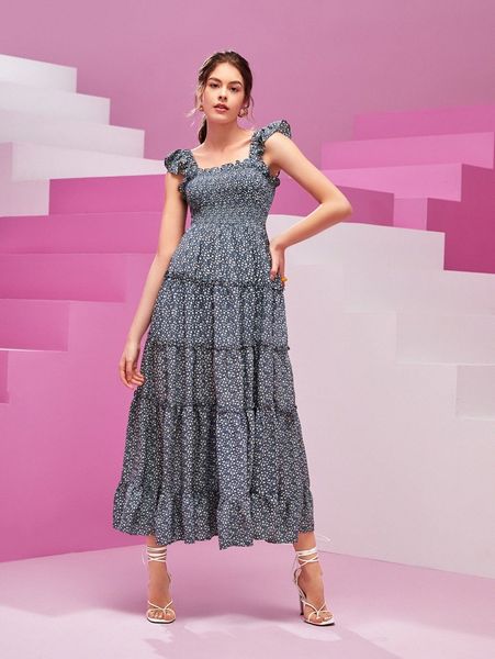 

x reminiscence ditsy floral layered dress f21x#, Black;gray