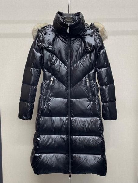 

large fur coat thickened parka women's stitching slim long winter cotton ladies down parka, Black