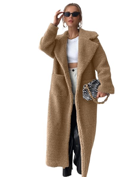 

lapel neck pocket patched teddy coat r4nz#, Black