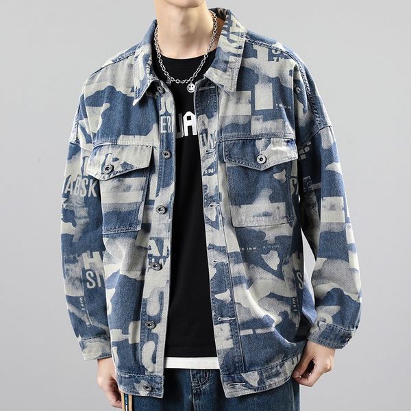 

men washed flap pocket single breasted denim jacket 56vm#, Blue