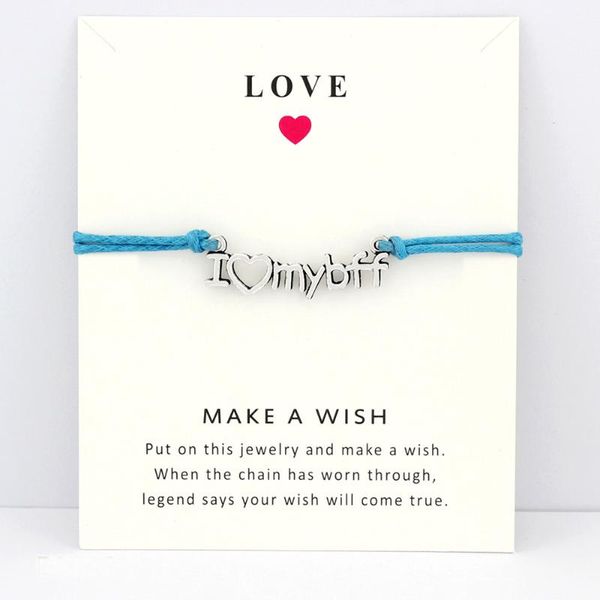 Charm-Armbänder „Love My Friend Forever“, Karte, Hoffnung, Glaube, Schmuck, hellbraun, blau, Wachskordeln, Damen, Herren, Mädchen, Weihnachtsgeschenk