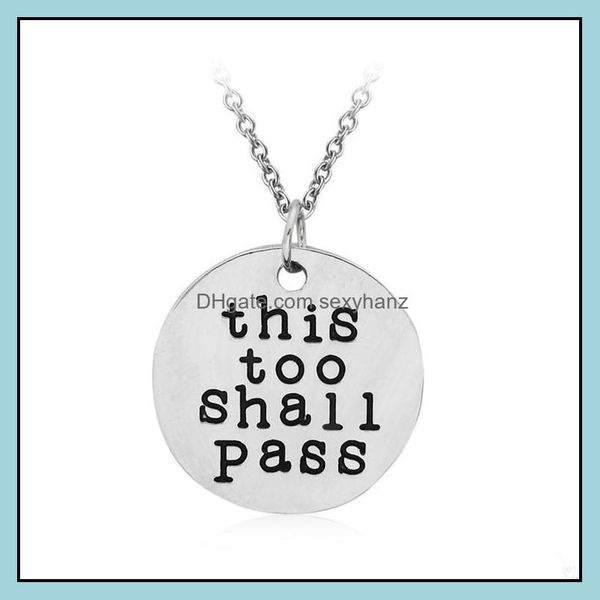 

pendant necklaces pendants jewelry fashion simple letters stamped round necklace" this too shall pass " charm alloy sier friendshi, Silver