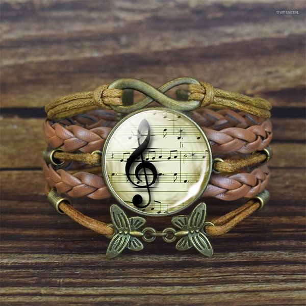 Link Cadeia Música Nota corda Bracelet artesanal jóia musical de vidro Cabochon Charm trum22