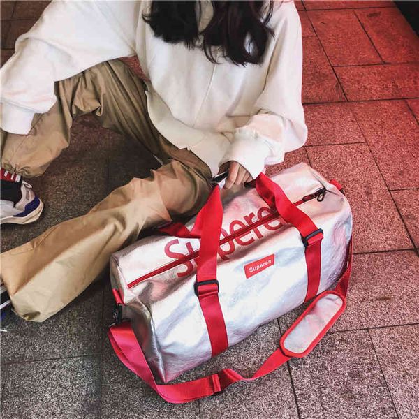 

new fashion letter pu leather contrast color men's and women's leisure travel bag student yoga exercise fitness purse outlet