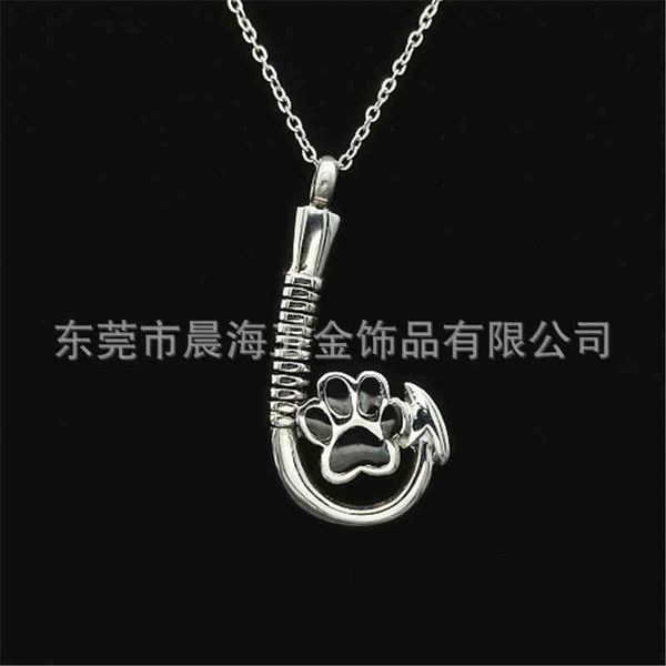 

men's and women's accessories in memory of pet paw print urn titanium jewelry fish hook dripping plastic stainless steel pendant, Silver
