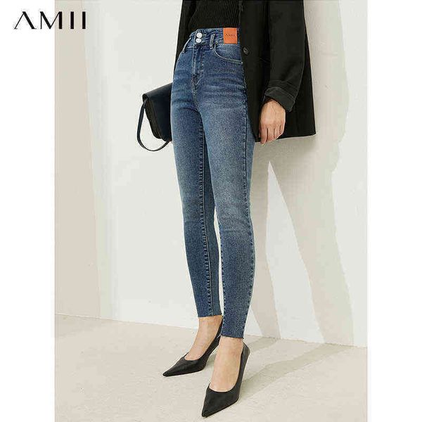 

amii minimalisme jeans voor vrouwen hoge taille denim casual broek vintage winter thicken warm rechte vrouwelijke 12130480 221225, Blue