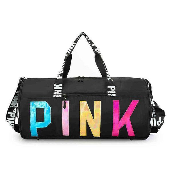 

pink travel bag sports fitness laser sequin portable shoulder storage keding
