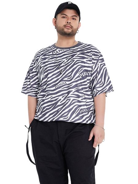 

men zebra striped & letter graphic tee u6e2#, White;black