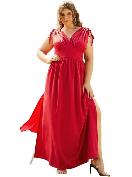 

sbetro plus tie back ruched split thigh dress f5ht#, Black