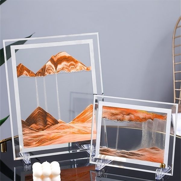 3D Colorful Moving Sand Frame Flowing Art Picture Glass scape in Motion Display Pittura Regalo Home Decor 220329