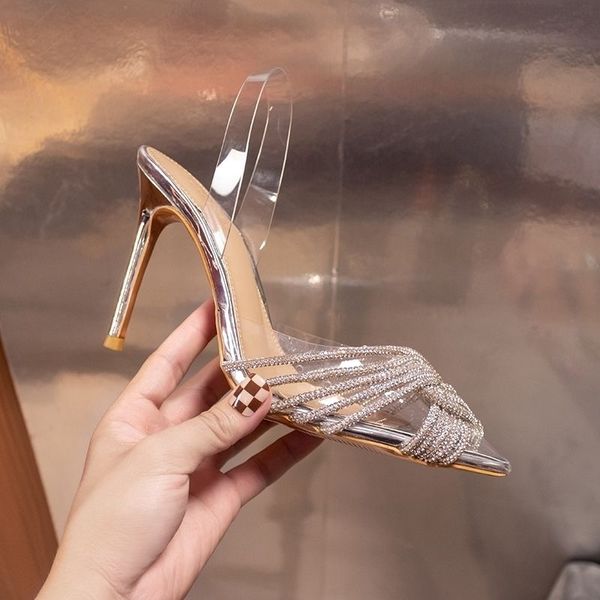 

women leather sandals aquazzura high heels pointed toe gladiator sandal luxury designer sandals dress wedding shoes pvc pumps - lf, Black