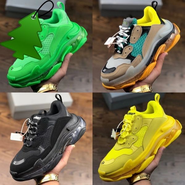 

2020 luxury triple s crystal sole casual shoes men women clear sole neon green yellow rainbow black white mens designer sneakers